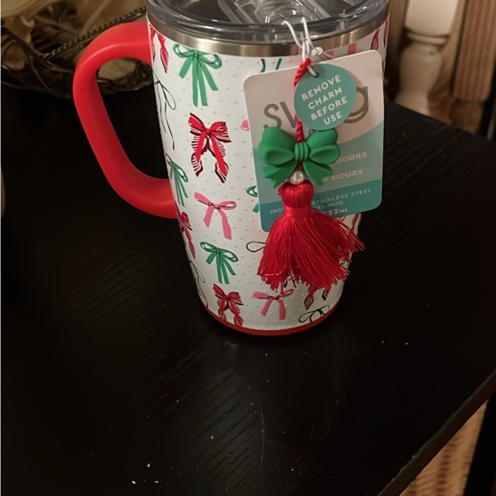 Festive Bow Design Mug with Red Handle